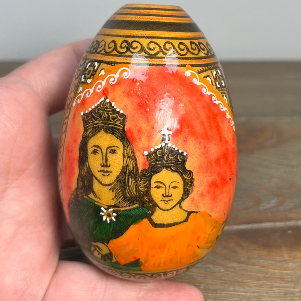 Vintage Hand Painted Wooden Egg Russian Orthodox Religious Art Passion Egg 3.5” - Picture 6 of 16